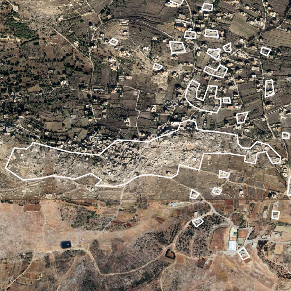 OnGeo-Intellitence satellite image 2_2:  After the bombing, location: Yaroun, Bint Jbeil District, Muhafaza An-Nabatijja, Liban