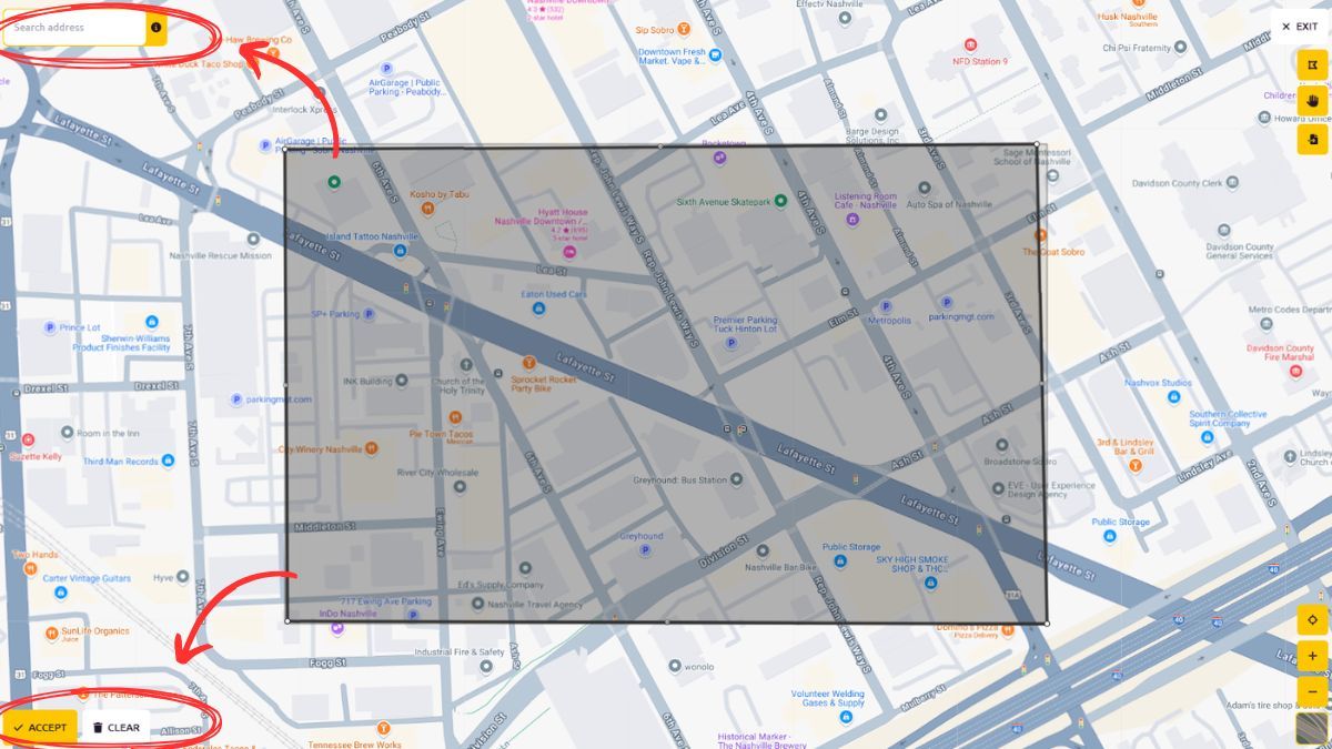 Area selection view