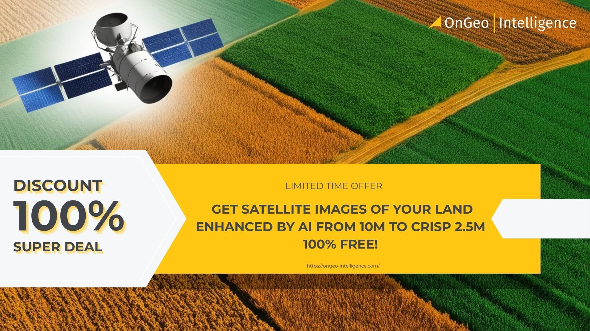 Satellite view of farm fields highlighting free data access for agriculture.