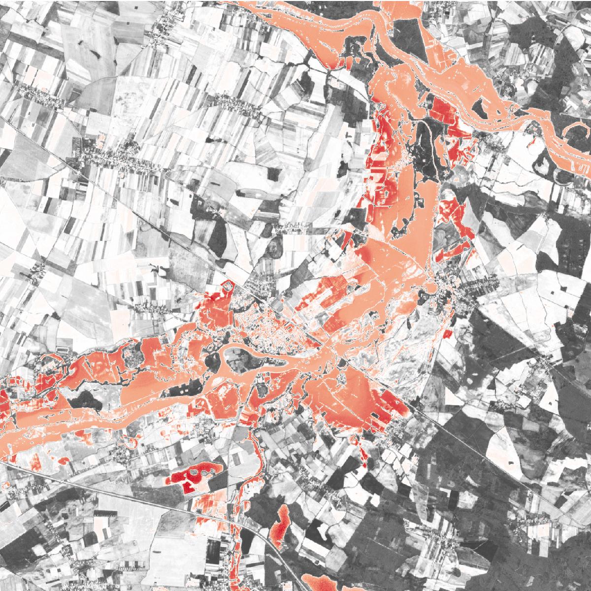 example of a satellite image with calculated NDVI index, flood area Poland, Lewin Brzeski, 18/09/2024