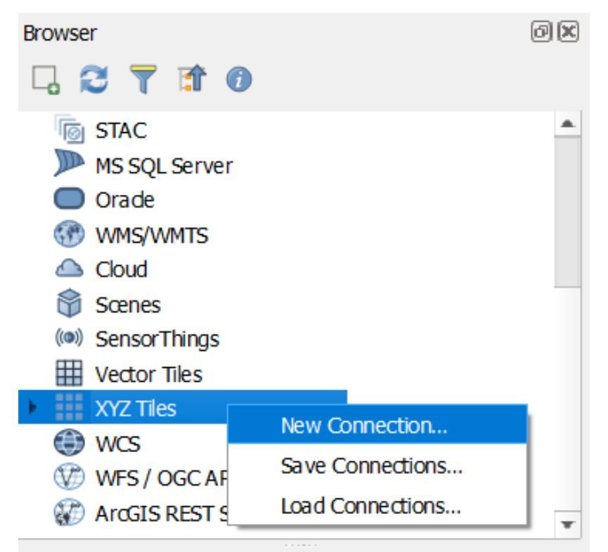 Browser Panel, right-click XYZ Tiles