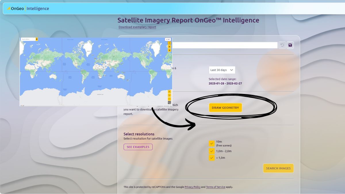 OnGeo Intelligence interactive map on the website - satellite imagery report