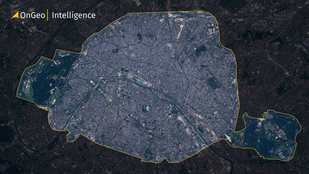 Detailed satellite map of a bustling city, showcasing urban infrastructure and layout.