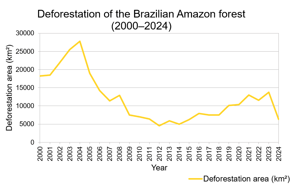 Deforestation of the Brazilian Amazon forest (2000–2024)