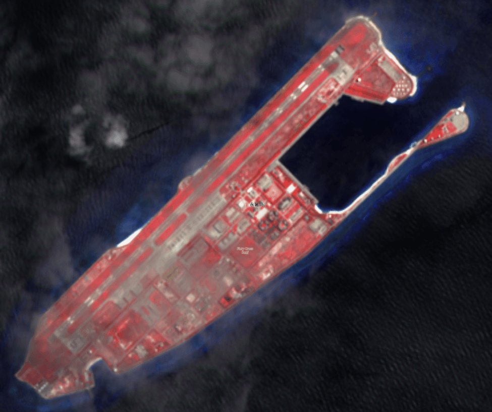 Copernicus Browser Sentinel-2 L2A False Color 200m 5-25-2025 Fiery Cross Reef, Sansha Yongshu Airport.