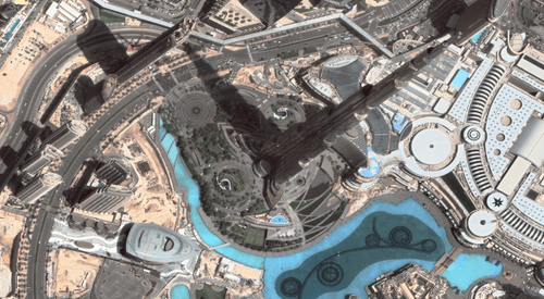 Satellite image of the Burj Khalifa skyscraper in Dubai, UAE