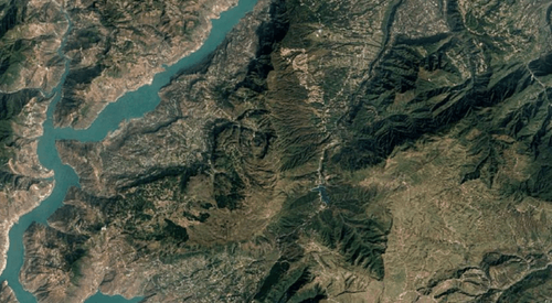 Satellite image of the Xiluodu Dam.